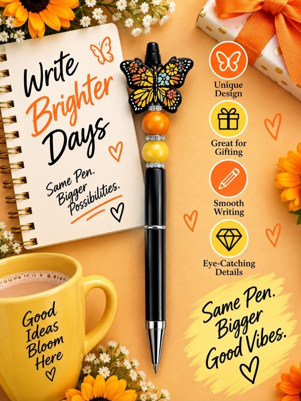 Bright Butterfly Orange & Black Decorative Pen!! π¦π§‘
